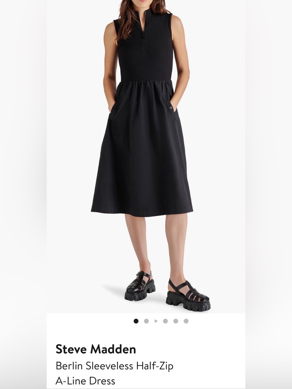 Steve Madden Berlin Midi Dress Mixed Media Black S Half Zip